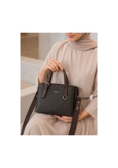Just Polo Kadın Orta Boy Premium Deri Ayarlanabilir Askılı 3 Bölmeli Şık El & Omuz Çantası Shoulder Bag Kahverengi