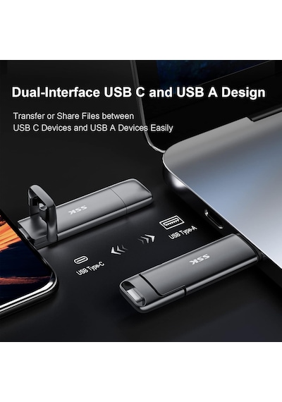 Ssk 128 Gb Usb Type-c Profesyonel Harici Bellek 550 Mb/s Ultra Hızlı Okuma Metal Gövde Çift Giriş 128 GB
