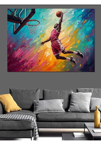 Smaç Yapan Basketbolcu Renkli Sanat Dekoratif Kanvas - Mdf Ahşap Tablo