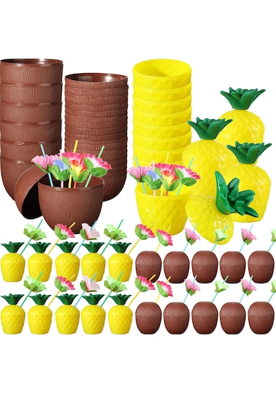 Tropikal Parti Bardak Seti Ananas Ve Hindistan Cevizi Şeki Tdrtr