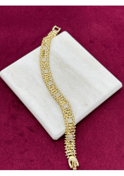 Silver Kare Taşlı Gold Örme Model Bileklik Gold