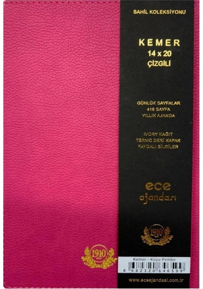 Ece Ajandası Kemer 2025 14x20 Günlük Ajanda Çizgili Koyu Pembe Siyah