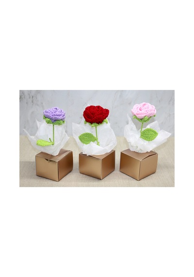 1 Adet El Örgüsü Gül Tekli 26 X 8 Cm El Yapımı Gül Motifi, Hand-knitted Rose Süs