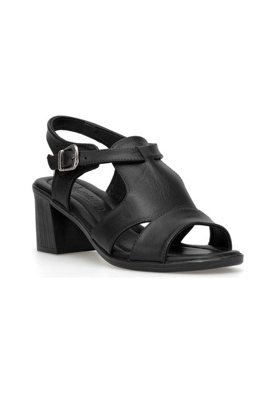 Elit Koc2202 Kadın Hakiki Deri Topuklu Sandalet Siyah