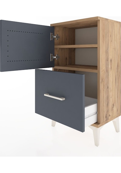 Arges Komodin Tek Raflı Tek Çekmeceli Tek Kapaklı 44x30x80 Çam-antrasit Atlas Çam