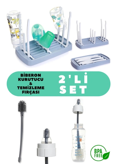 Biberon Kurutucu Ve Temizlik Fırçası 2'li Set Mavi