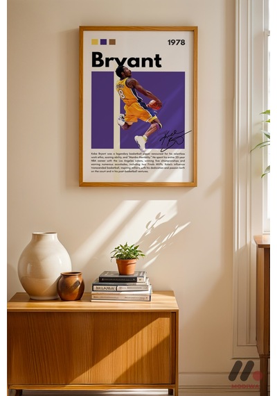 Kobe Bryant Mor Poster, Ahşap Çerçeveli Duvar Tablosu - Spor Severlere Hediye