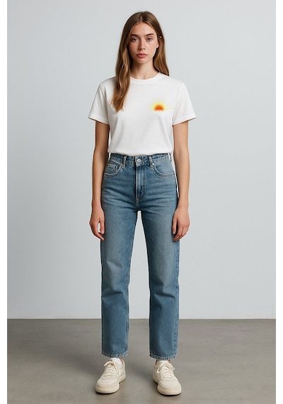LTB Ollına Yüksek Bel Düz Paça Mid Indigo Jean Pantolon Mavi