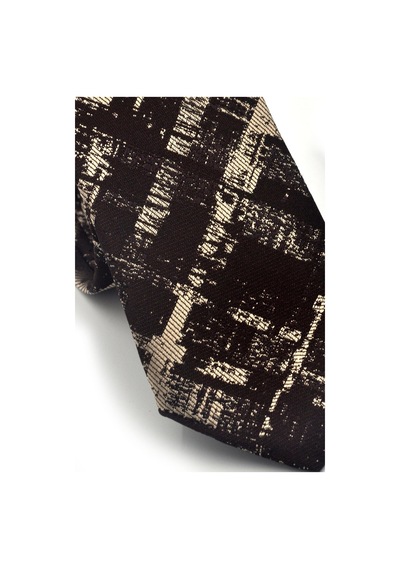 Gaffy Bej Desenli Kahverengi Dokuma Kumaş Mendilli Slim Fit Kravat // Sdk-2601-5 Kahverengi