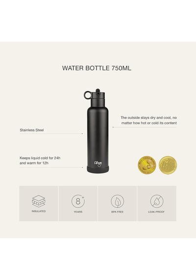 Vakum Yalıtımlı Paslanmaz Çelik Su Şişesi, 750 Ml, Siyah Diğer