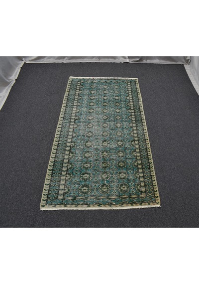 Zehra Abla Halı Vintage El Dokuma Yeşil Nadir Buhara Modelli Uşak Yün Halı 5623 Renkli