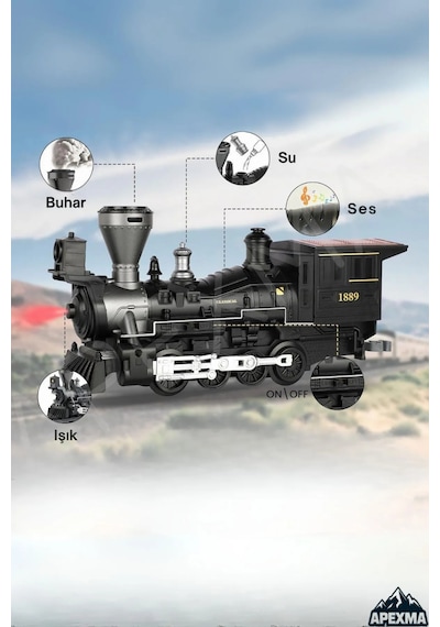 Mj Toys Işıklı Ve Sesli Classic Buharlı Tren Set 30 Parça Hediyelik Oyuncak Lokomotif Seti Klasik Tren Seti