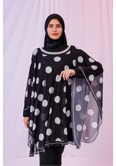 Tarzını Seç Kısa Kimono Pareo - Tesettür Pareo - Puantiyeli Siyah 180x135 Cm Çok Renkli