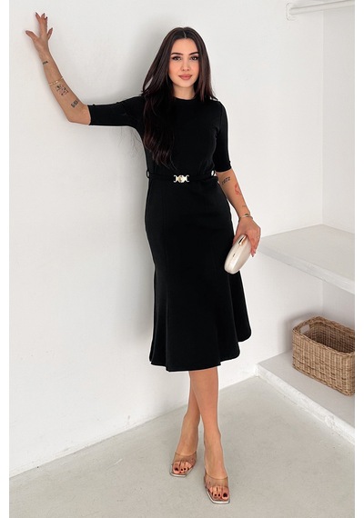 Noa & Noa Kadın Kemer Detaylı Midi Elbise Belted Elegance Siyah Noa & Noa Kadın Kemer Detaylı Midi Elbise Belted Elegance Siyah
