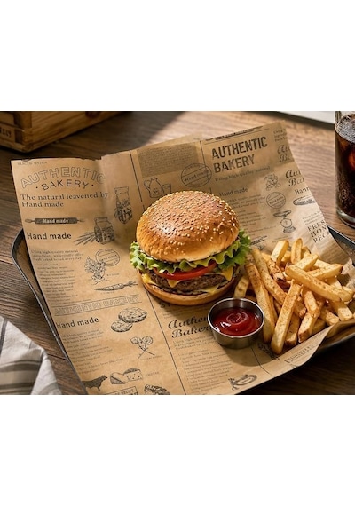 Vintage Baskılı Gıda Sunum Kağıdı Hamburger, Sandviç, Patates, Tost Ve Atıştırmalık Servis Kağıdı, Kafe Restoran Sunum Ve Paketleme Kağıdı Diğer