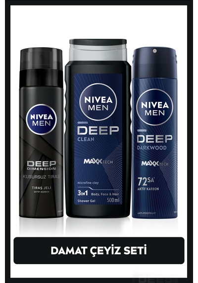Nivea Men Erkek Damat Çeyiz Bohça Seti Banyo ve Duş Jeli 500 ML + Tıraş Jeli 200 ML +  Sprey Deodorant 150 ML