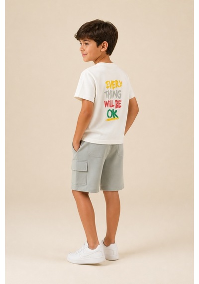 Eray Alp Kids Erkek Çocuk Baskılı Tişört Şort Takımı Yazlık Günlük Model Gri
