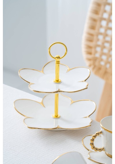 Acar Joyce 2 Kişilik Standlı Kahve Fincan Takımı Gold - 90 Ml Beyaz/gold