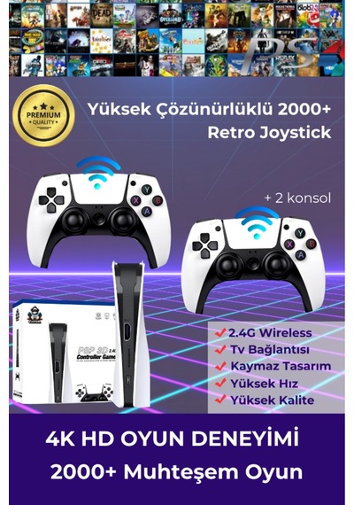 Taşınabilir Çift Kol 30.000 Atari Oyunlu 2.4g Kablosuz Oyun Konsolu 4k Game Stick Retro Konsol