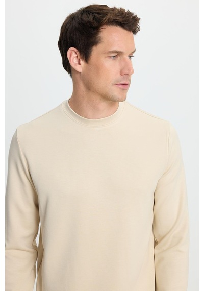 Tudors Erkek Relax Fit Rahat Kesim Uzun Kollu Ekstra Yumuşak Bisiklet Yaka Kemik Rengi Sweatshirt-41870 Kemik