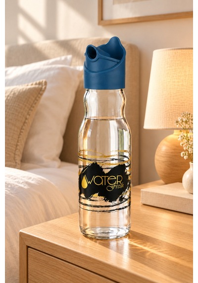Water Fresh 700 Ml Çevrilebilir Kapaklı Cam Sürahi Başucu Ve Çalışma Masası Sürahisi Lacivert - 927537818