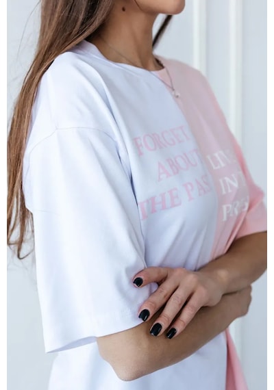 Unisex Forget Live Baskılı Oversize Tshirt Pembe