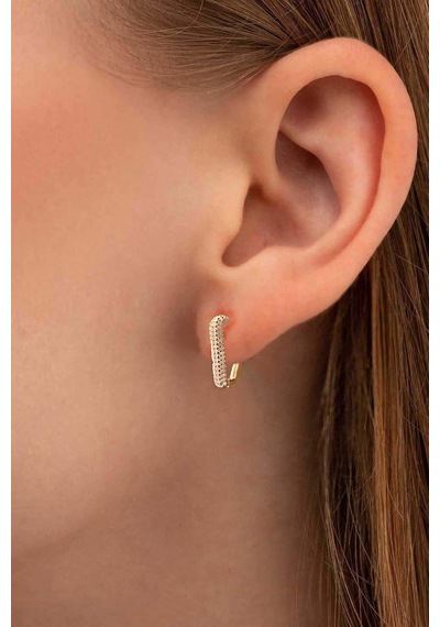 Brezza Lusso Jewelry 18k Serie Oro Zirkon Taşlı Üçgen Oval Gümüş Küpe