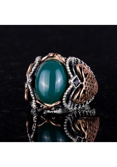 El Yapımı Doğal Jade Taş Yüzük - Huzurlu 925k Katı Gümüş Erkek Yüzüğü - Uyum Ve Refah Tasarımı Gümüş