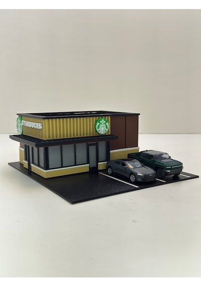 3d Baskı 1/64 Ölçekli Kahve Dükkanı Bina Tasarımlı Diorama Araç Sergileme Garajı