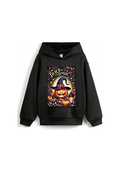 Stil X Halloween - Cadılar Bayramı Baskılı, Kapüşonlu Çocuk Sweatshırt, 3 İplik Şardonlu Siyah-2 Stil X Halloween - Cadılar Bayramı Baskılı, Kapüşonlu Çocuk Sweatshırt, 3 İplik Şardonlu Siyah-2