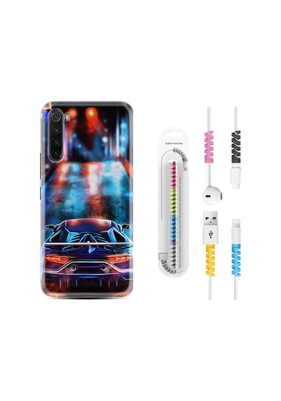 Xiaomi Redmi Note 8 Kılıf +Kablo Koruyucu Neon Cars 1724