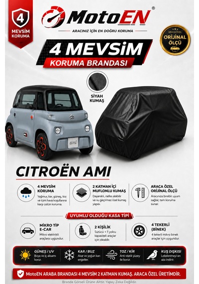 Citroen Ami Micro Elektrikli Araba Brandası Siyah Oto Branda Su Geçirmez Dört Mevsim Uv İki Katmanlı Dış Ortam Örtü