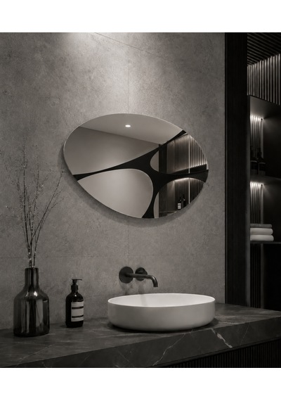 Asimetrik Model Uv Baskılı Çerçevesiz 87x50 Cm Boy Aynası Düz Ayna