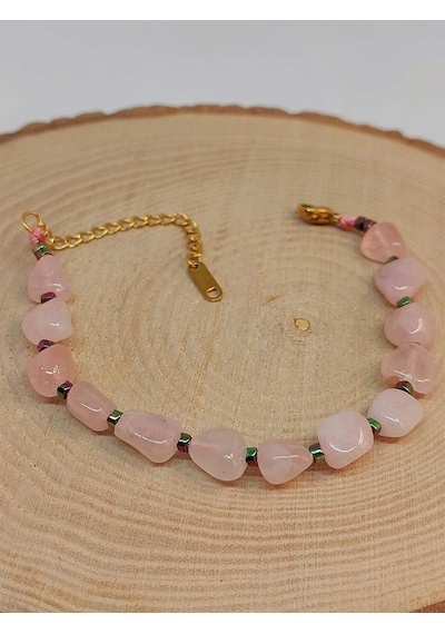 Pembe Kuvars Taşı Tasarım Bileklik 47116 Çok Renkli