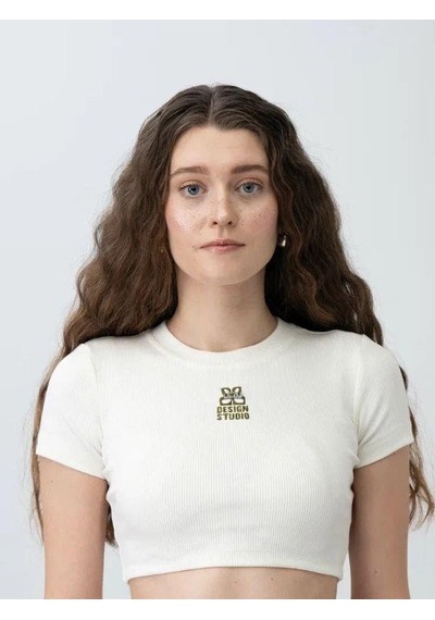 Zekids Kız Çocuk Fitilli Yarım Kollu Crop T-shirt-15799 Krem Yeşil