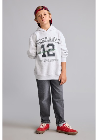 Defacto Overshirt Fit Kapüşonlu İçi Yumuşak Tüylü Baskılı Sweatshirt Erkek Çocuk I3083a826wngr400 Gri-gr400