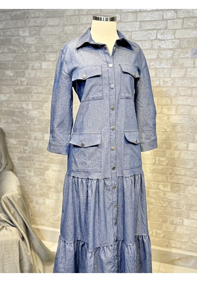 Maison Meda Denim Tesettür Elbise Mavi