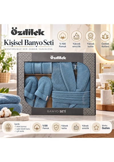 Özdilek Colourist Maldiv Kişisel Banyo Bornoz Seti L Beden Mavi