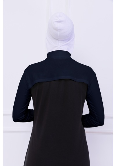 Loggia Balıkçı Yaka Boyunluklu Kolluk Lacivert - Likralı Dik Yakalı Kadın Body Tesettür Crop Bolero Lacivert