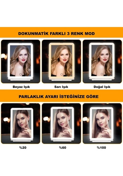 Şarjlı Araç Güneşlik Makyaj Aynası Dokunmatik Led Işıklı 3 Mod + Ayarlanabilir Işık Beyaz