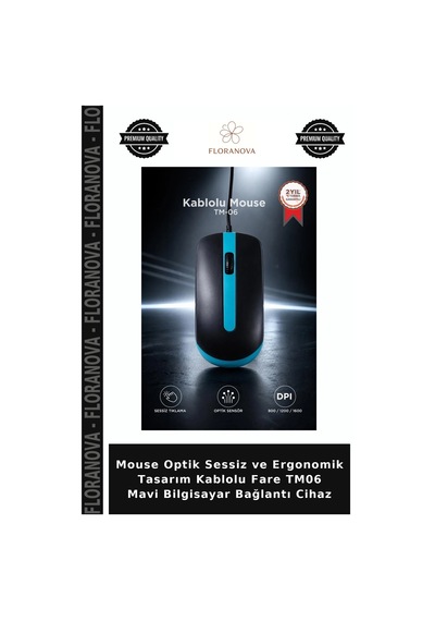 Mouse Optik Sessiz Ve Ergonomik Tasarım Kablolu Fare Tm06 Mavi Bilgisayar Bağlantı Cihaz