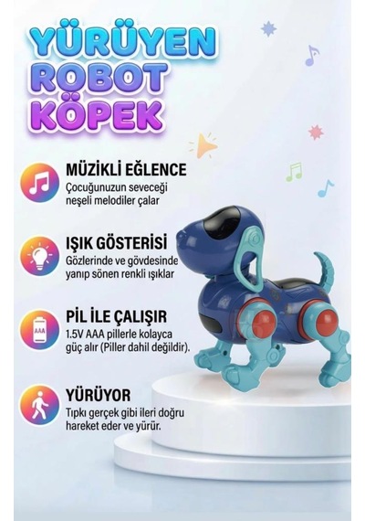 Yürüyen Robot Müzik Ve Işıklı 16 Cm Sallanan Kafalı Gerçekçi Haraketli Eğlenceli Oyuncak Köpek Mor