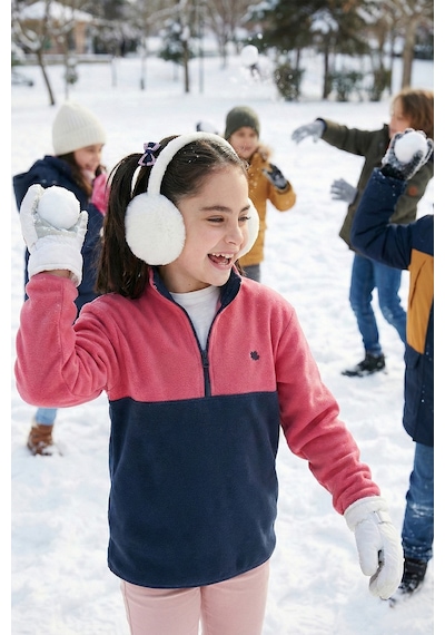 Lela Yumuşak Dokulu Yarım Fermuarlı Renk Bloklu Dik Yaka Unisex Çocuk Polar 5905004 Fuşya-Lacivert