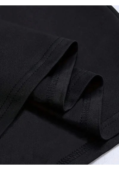 Suma Oversize Bisiklet Yaka Baskılı Siyah T-shirt - L Beden
