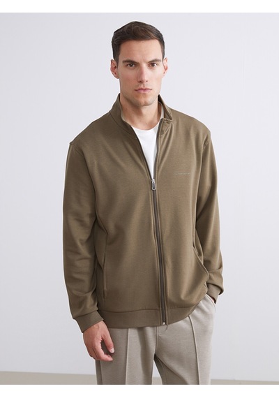 LC Waikiki Lc Waıkıkı Haki Rahat Kalıp Dik Yaka Erkek Fermuarlı Sweatshirt