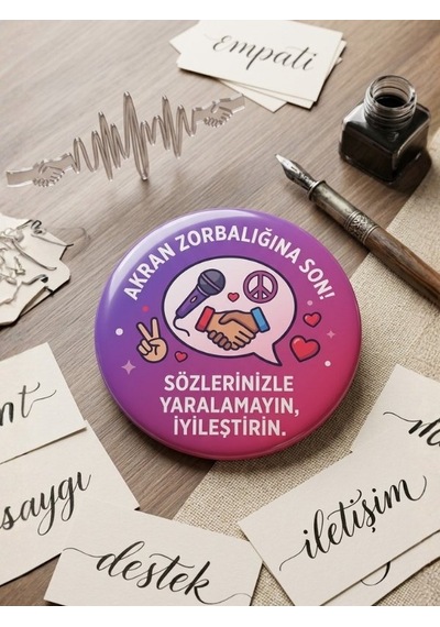 Akran Zorbalığı Farkındalık Rozeti 15'li Set Okul Rozeti Çocuk Yaka Rozeti Çok Renkli