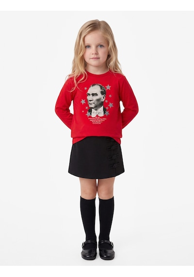 Koton Atatürk Baskılı Pamuklu Bisiklet Yaka Uzun Kollu Tişört Kırmızı 7wmg10219ak