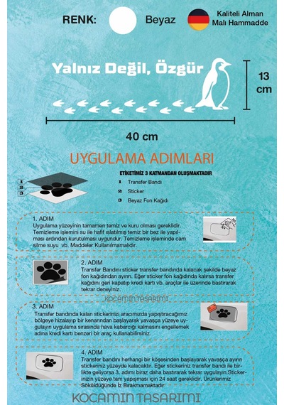 Nihilist Penguen Sticker Yalnız Değil Özgür Penguen Araba Stickerı Beyaz Oto Kaput Yazı Sticker 40 Cm Beyaz