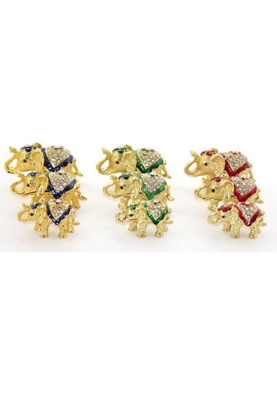 Swarovski Taşlı 3'lü Fil Figürü Model 1 Renkli
