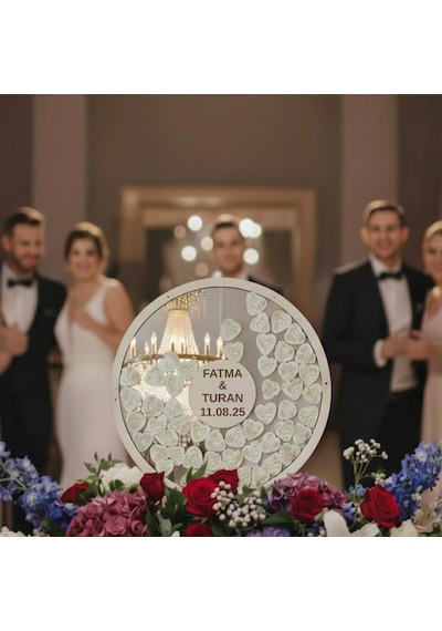 Düğün-nişan Sılver Aynalı Pleksi 50 Cm Yuvarlak Misafir-hatıra Anı Defteri-kutusu + Şövale Ve Kalem Hediyeli